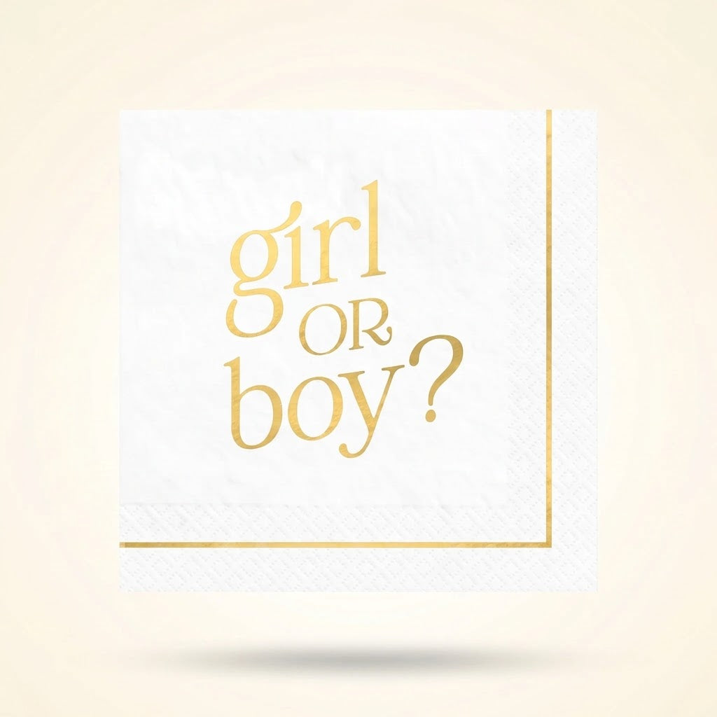 Gold "Girl or Boy?" Gender Reveal Beverage Napkins - 16ct - 5 In. X 5 In.