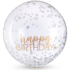24" Gold & Silver Confetti Latex Balloon - "Happy Birthday"