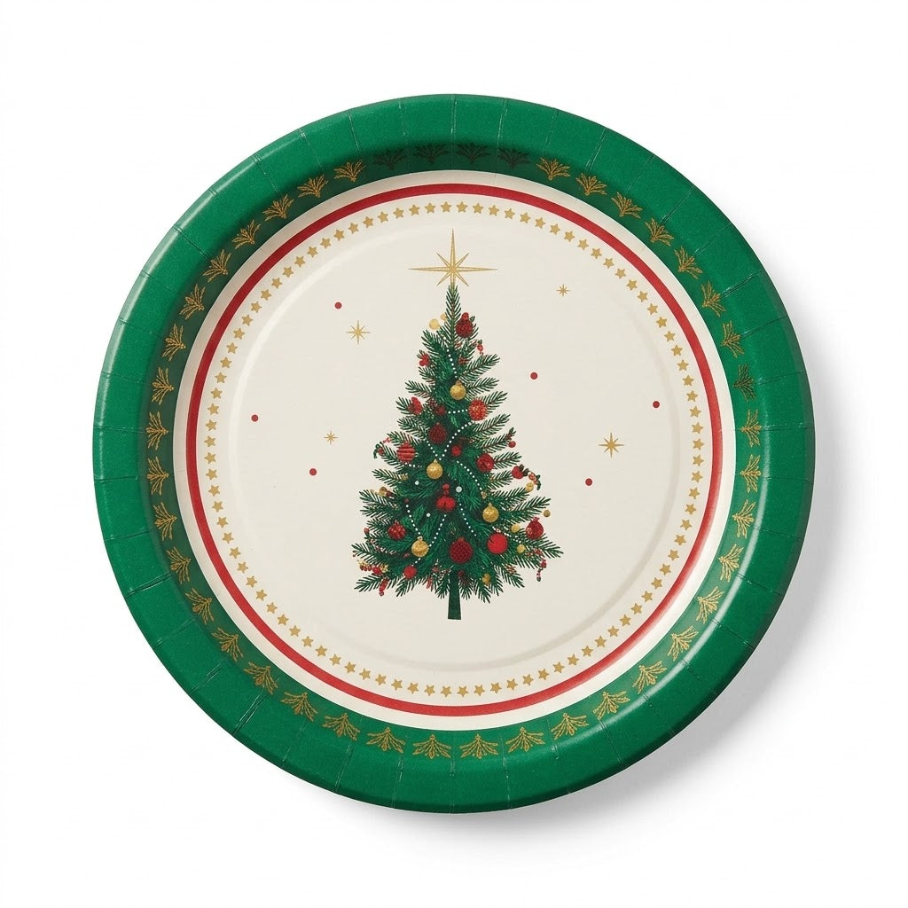 Elegant Evergreen Christmas Paper Plates, 7-Inch, 18-Count