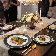 Elegant Black & Gold Bordered Premium Plastic Plate Set