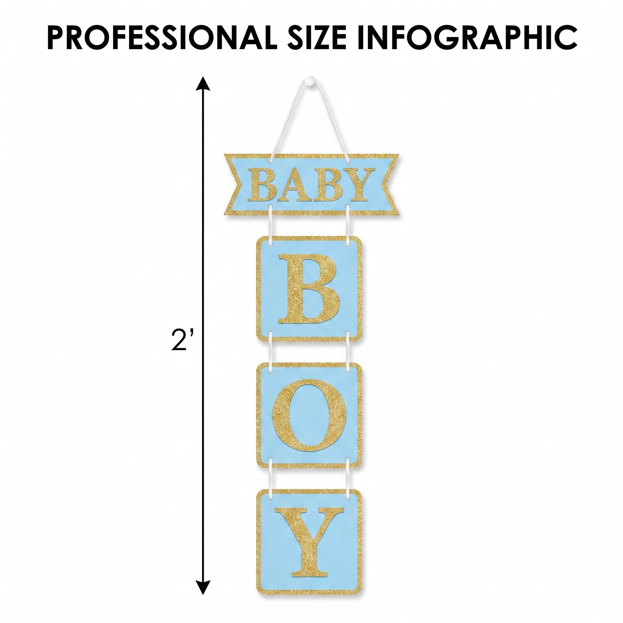 "Baby Boy" Glitter Hanging Sign Decoration for Baby Showers