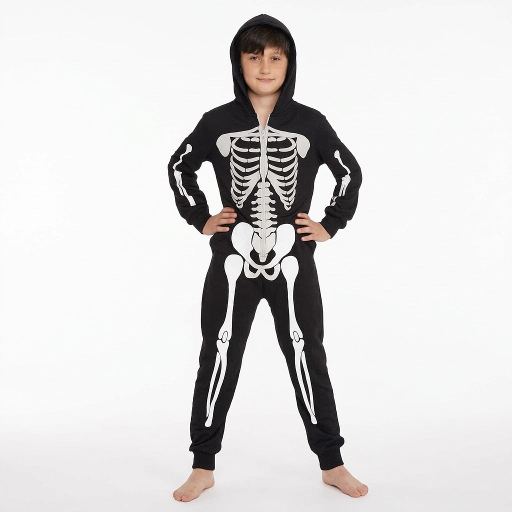 Boys' Skeleton Bodysuit with Hood - Child S (4-6)