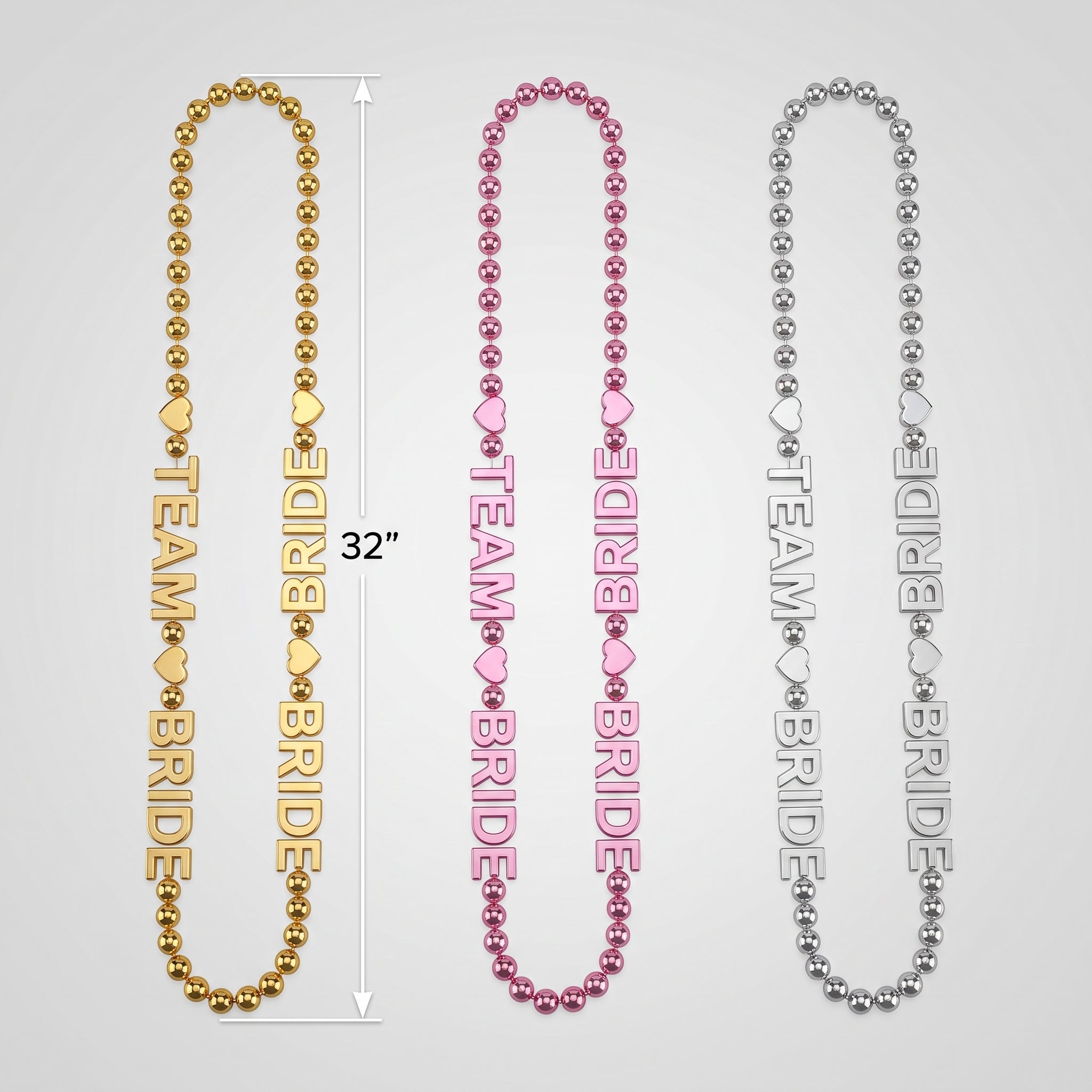 Team Bride Bachelorette Beaded Necklaces - Gold, Silver & Pink, 6-Pack