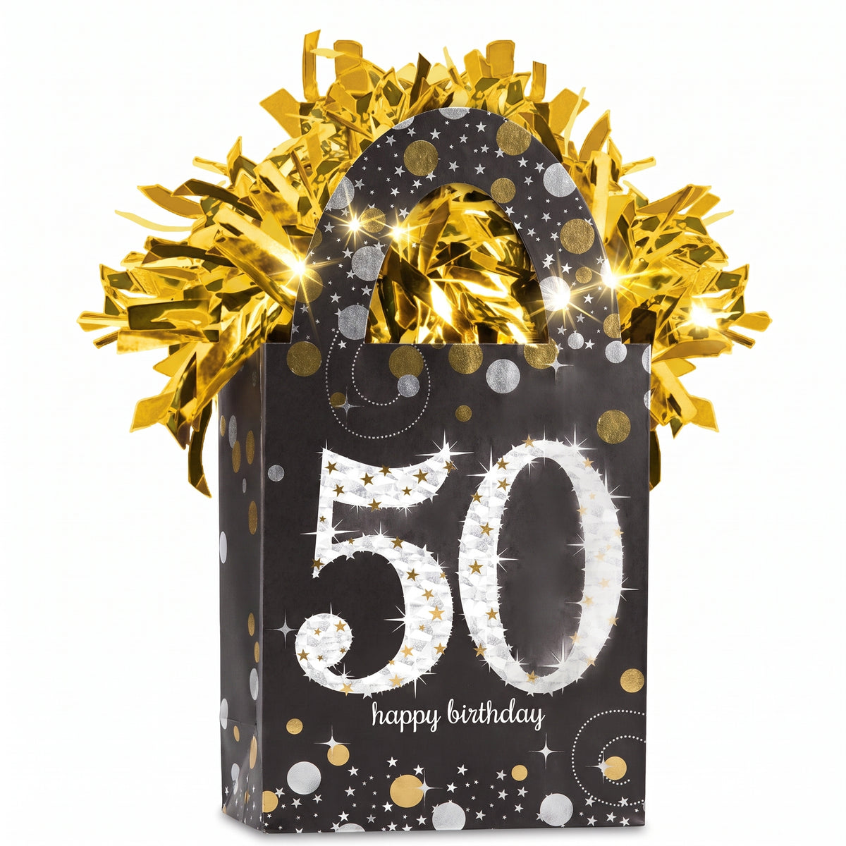 Sparkling 50th Birthday Balloon Weight Tote - Black & Gold