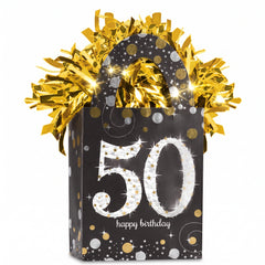 Sparkling 50th Birthday Balloon Weight Tote - Black & Gold