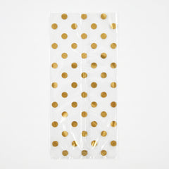 Gold Polka Dot Favor Bags with Bows - 12 Pack