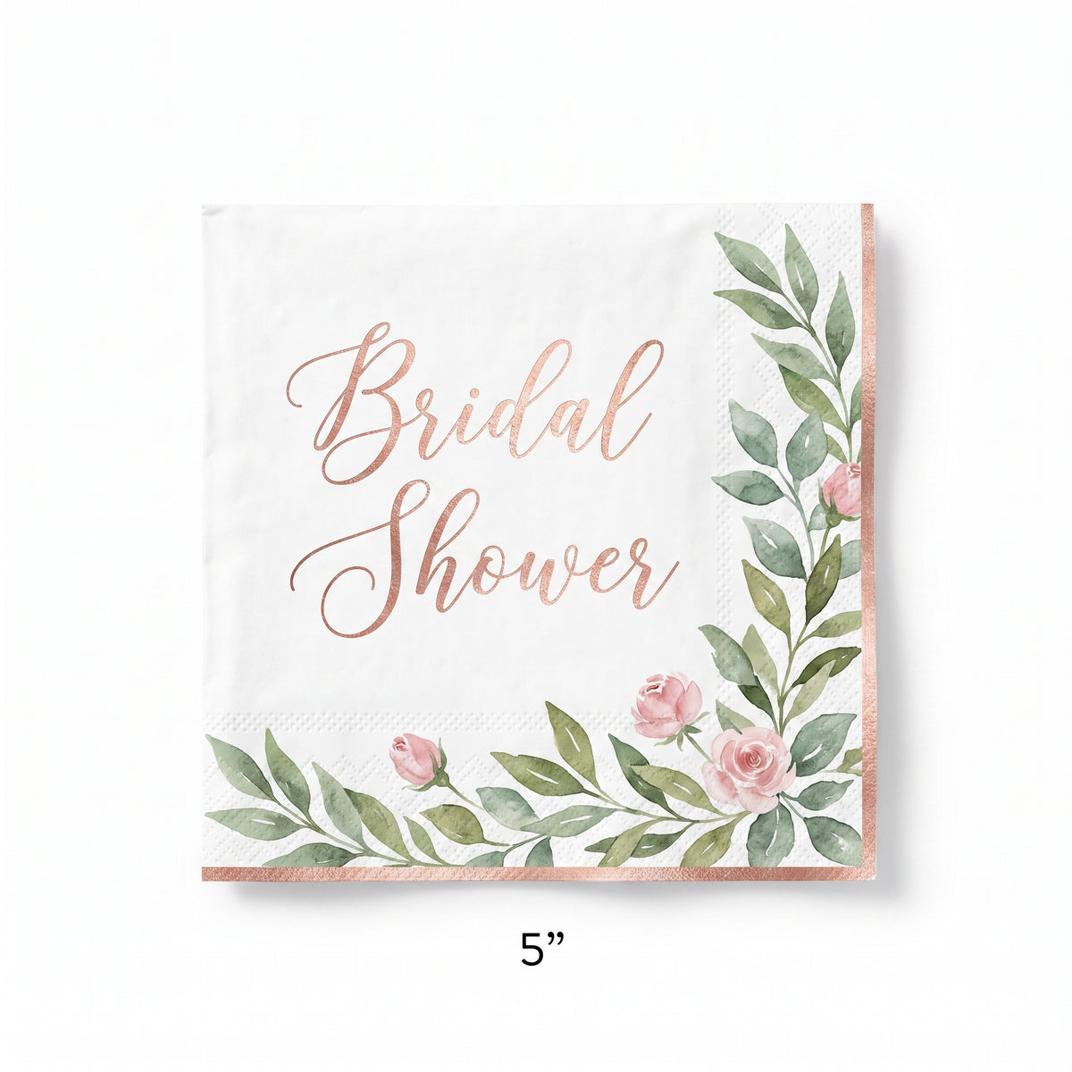 Floral Greenery "Bridal Shower" Beverage Napkins - 16 Pack - 5 In. X 5 In.