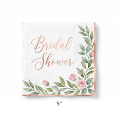 Floral Greenery "Bridal Shower" Beverage Napkins - 16 Pack - 5 In. X 5 In.