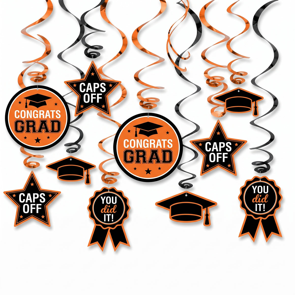 Orange Graduation Swirl Decorations - 12 Pack