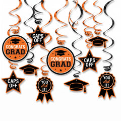 Orange Graduation Swirl Decorations - 12 Pack