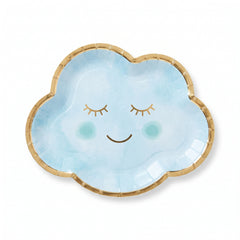 Oh Baby! Cloud-Shaped Metallic Plates - Blue & Gold, 8 Pack