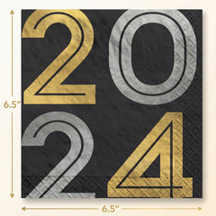 Elegant 2024 New Year's Luncheon Napkins - 6.5 In. X 6.5 In.