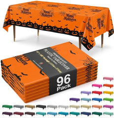 Happy Halloween Orange Plastic Table Cover | 54 in. x 108 in. | Case of 96