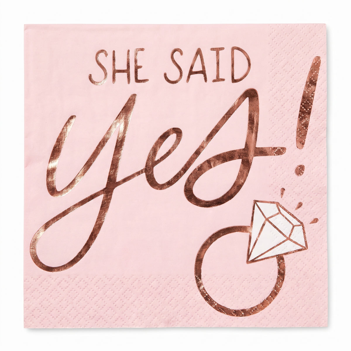 Blush "She Said Yes" Beverage Napkins - Rose Gold, 16-Pack - 5 In. X 5 In.