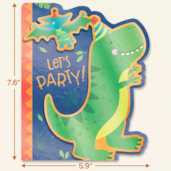 Dino-Mite Deluxe Dinosaur Birthday Invitations with Envelopes, 8-Pack