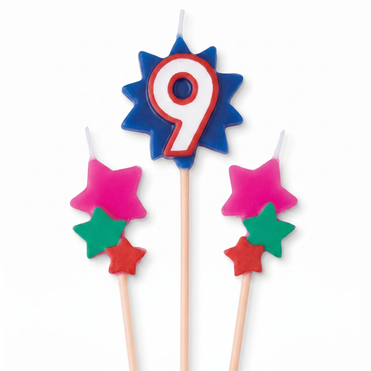 Star-Shaped Number 9 Birthday Toothpick Candle Set