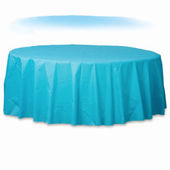 Caribbean Blue Round Plastic Table Cover - 84"