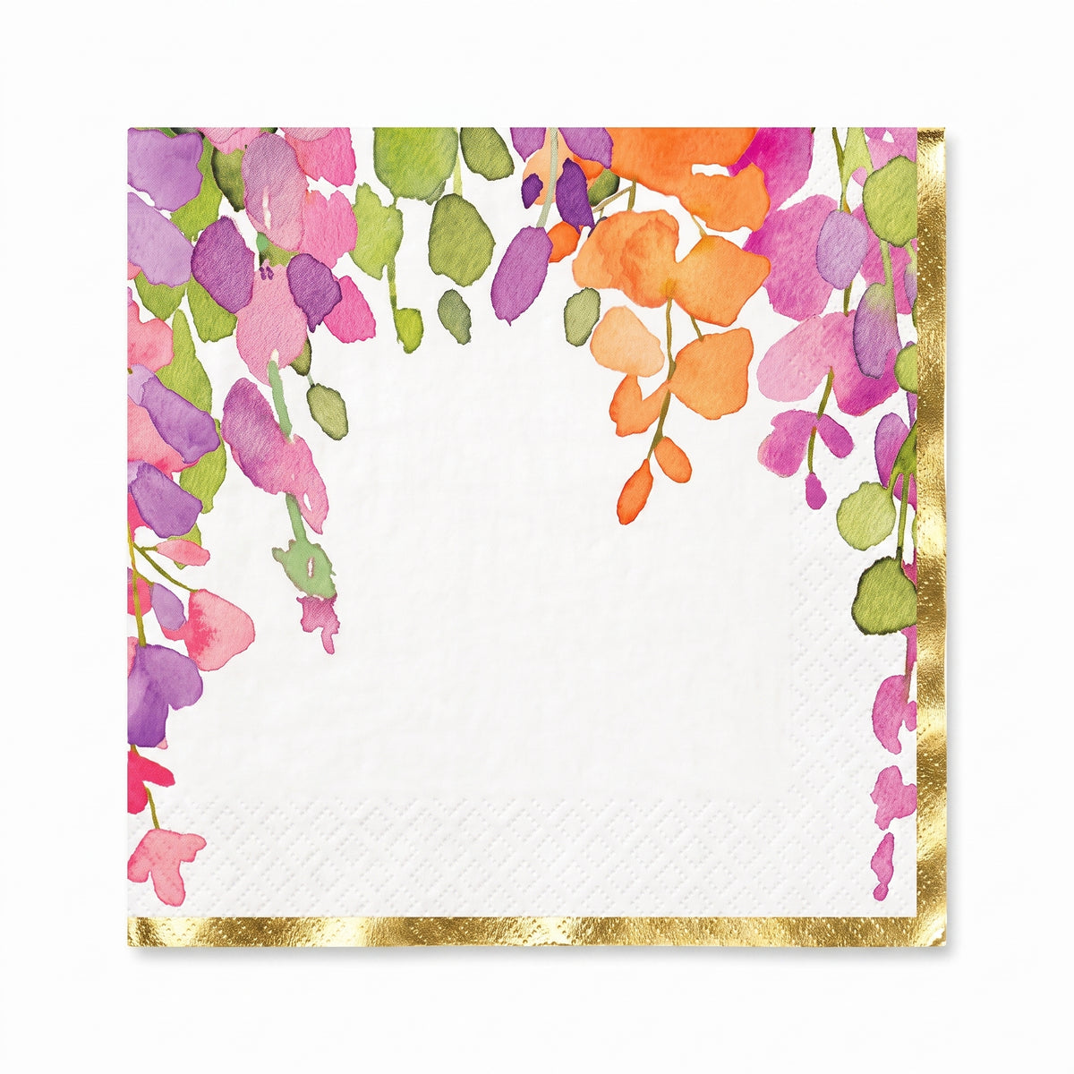 Romantic Floral Lunch Napkins - 6.5 In. x 6.5 In. with Gold Trim - 16 Pack