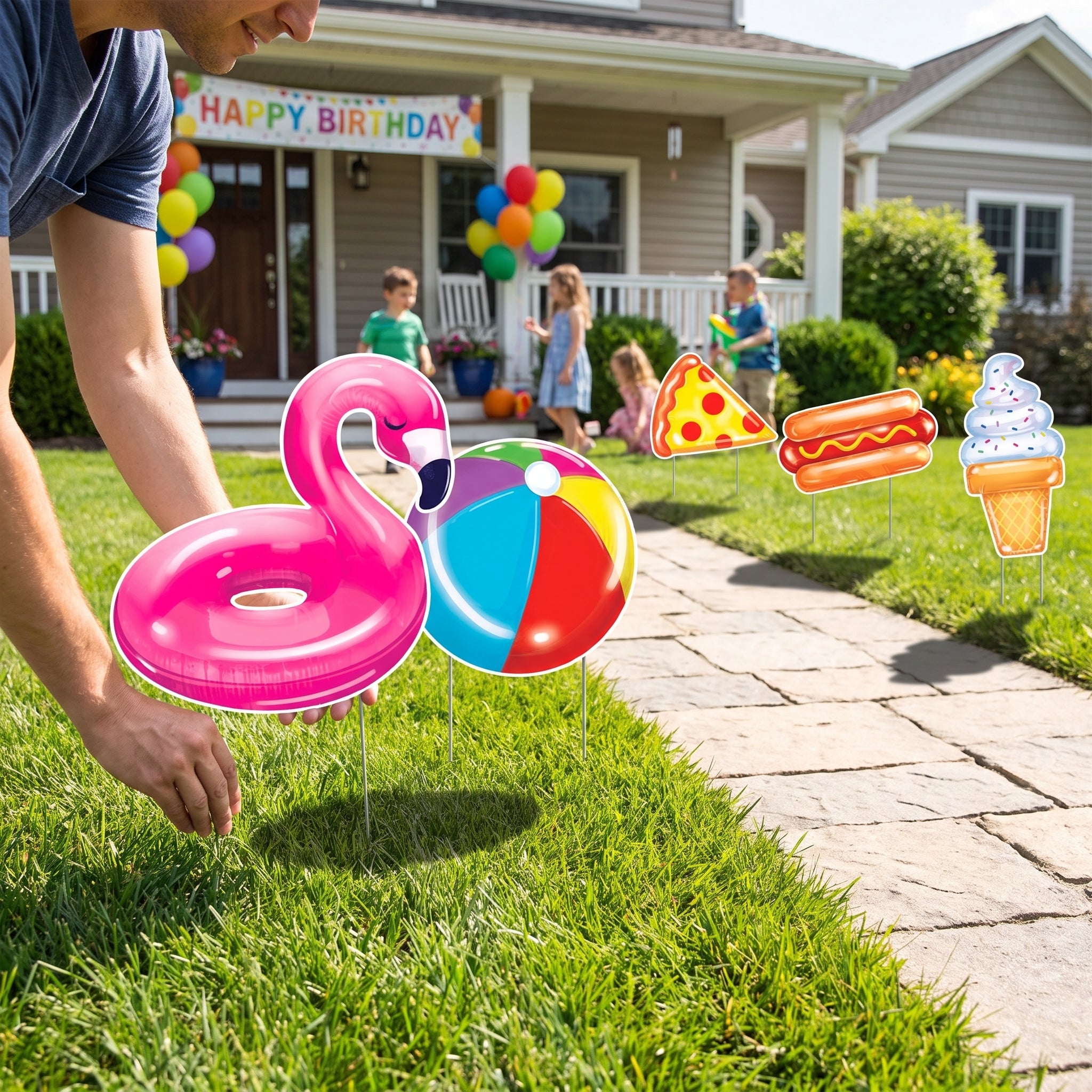 Summer Pool Party Corrugated Yard and Table Sign Set
