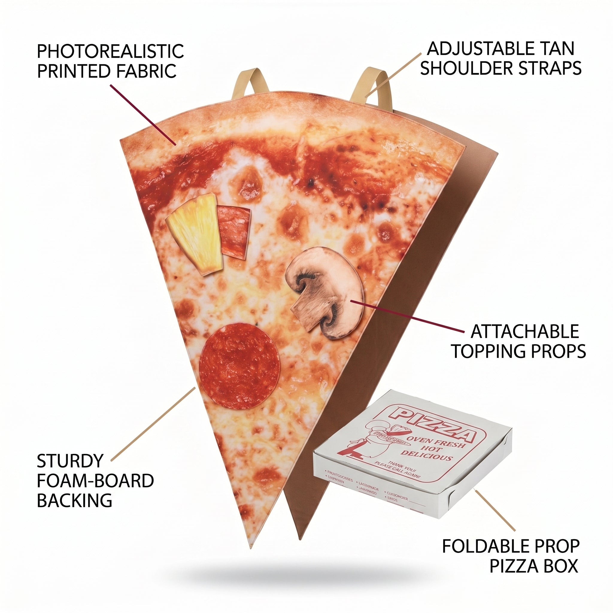 Pizza Slice Costume Adult Tunic - Funny Halloween Food Costume with Photorealistic Print, Easy Slip-On One Size for Men