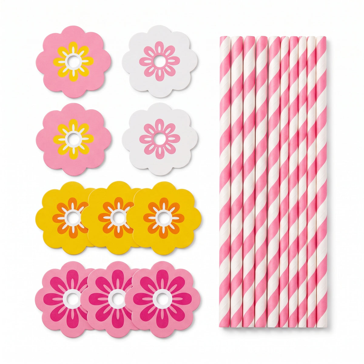 Retro Floral Drink Top and Straw Set
