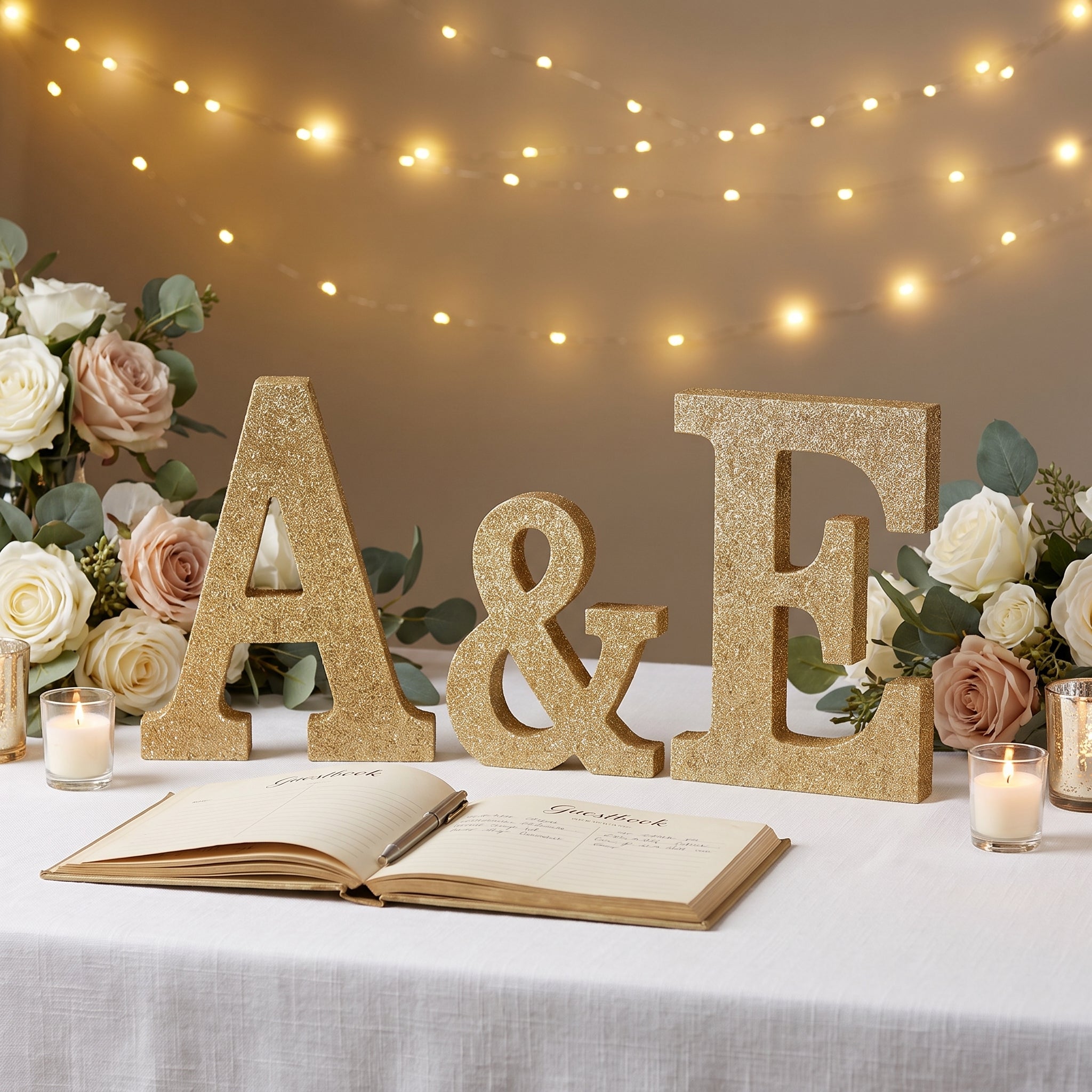 Glitter Gold Letter "E" MDF Sign - 4-Inch Standing or Hanging Decoration