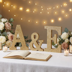 Glitter Gold Letter "E" MDF Sign - 4-Inch Standing or Hanging Decoration