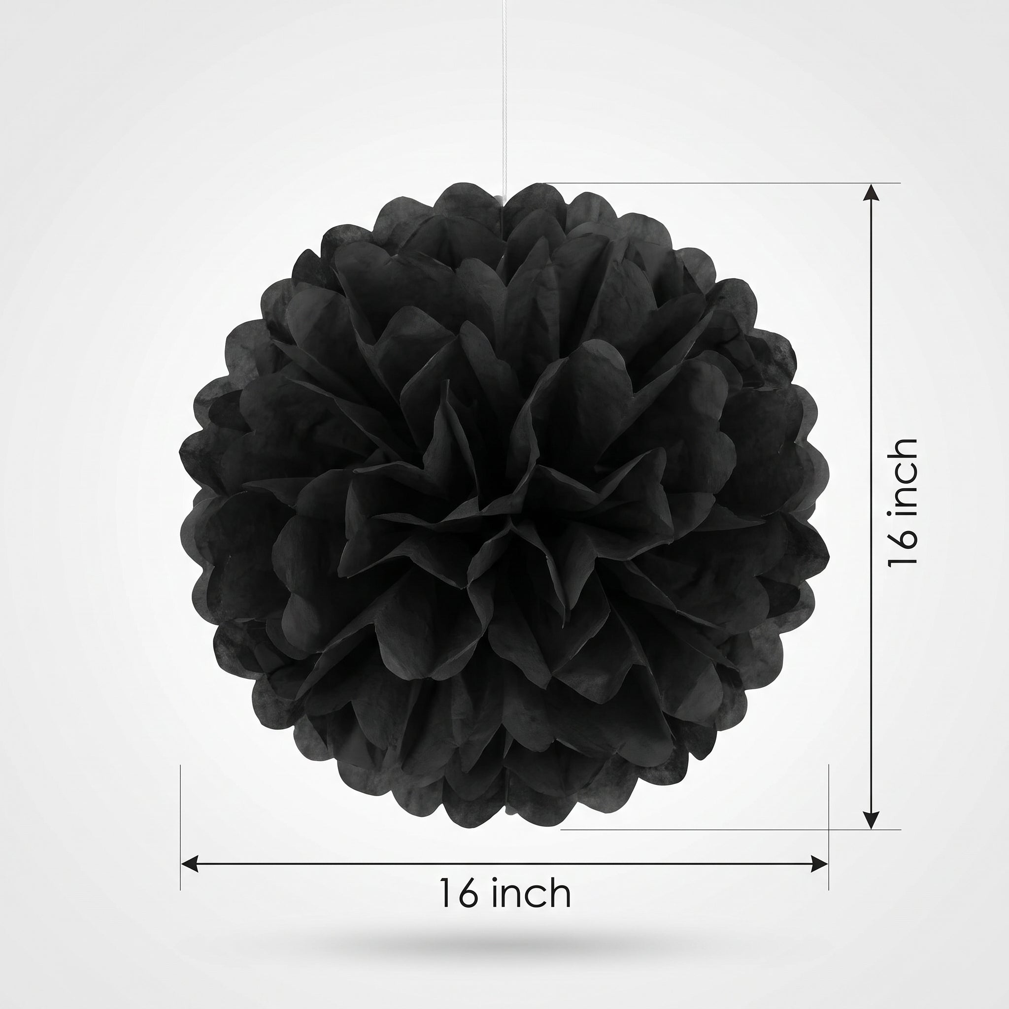 Black Fluffy Tissue Pom Pom Decorations, 16-Inch, 3-Pack