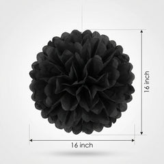Black Fluffy Tissue Pom Pom Decorations, 16-Inch, 3-Pack