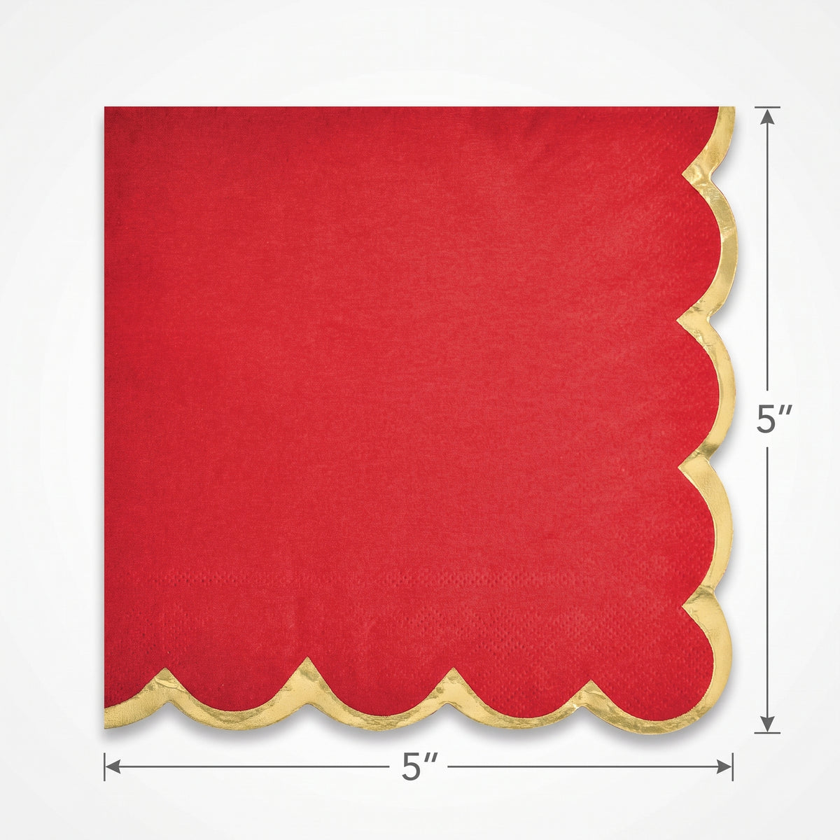Red Scalloped Beverage Napkins with Gold Stamp - 5 In. X 5 In.