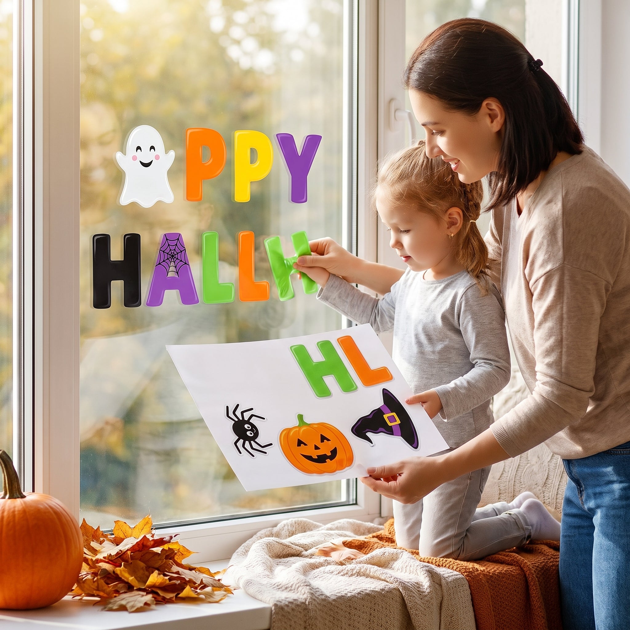 Halloween Friends "Happy Halloween" Gel Cling Decals, 17-Piece Set