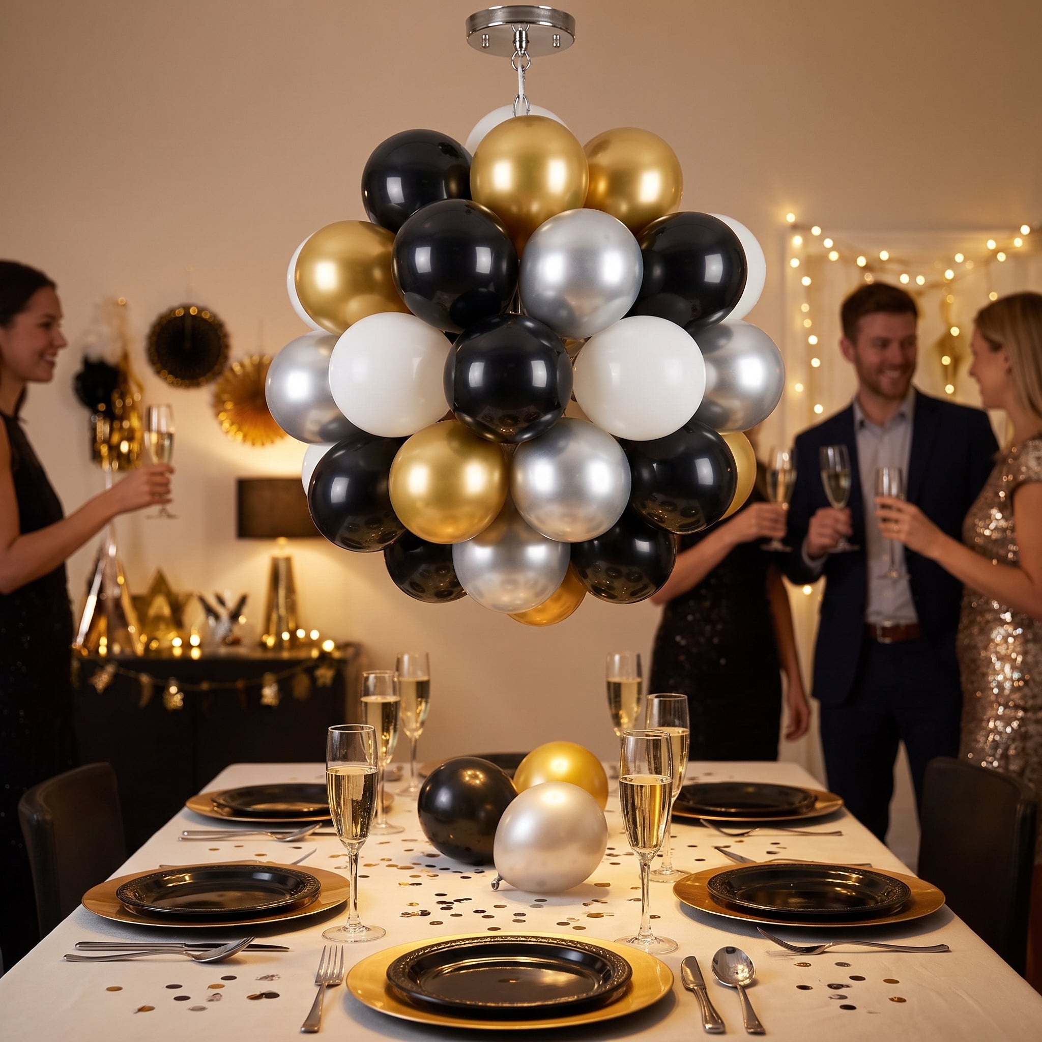 Elegant Sphere Balloon Chandelier Kit - Black, Gold, Silver & White