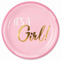 "It's a Girl!" Pink Reusable Lunch Plates, 7.5-Inch, 20-Count