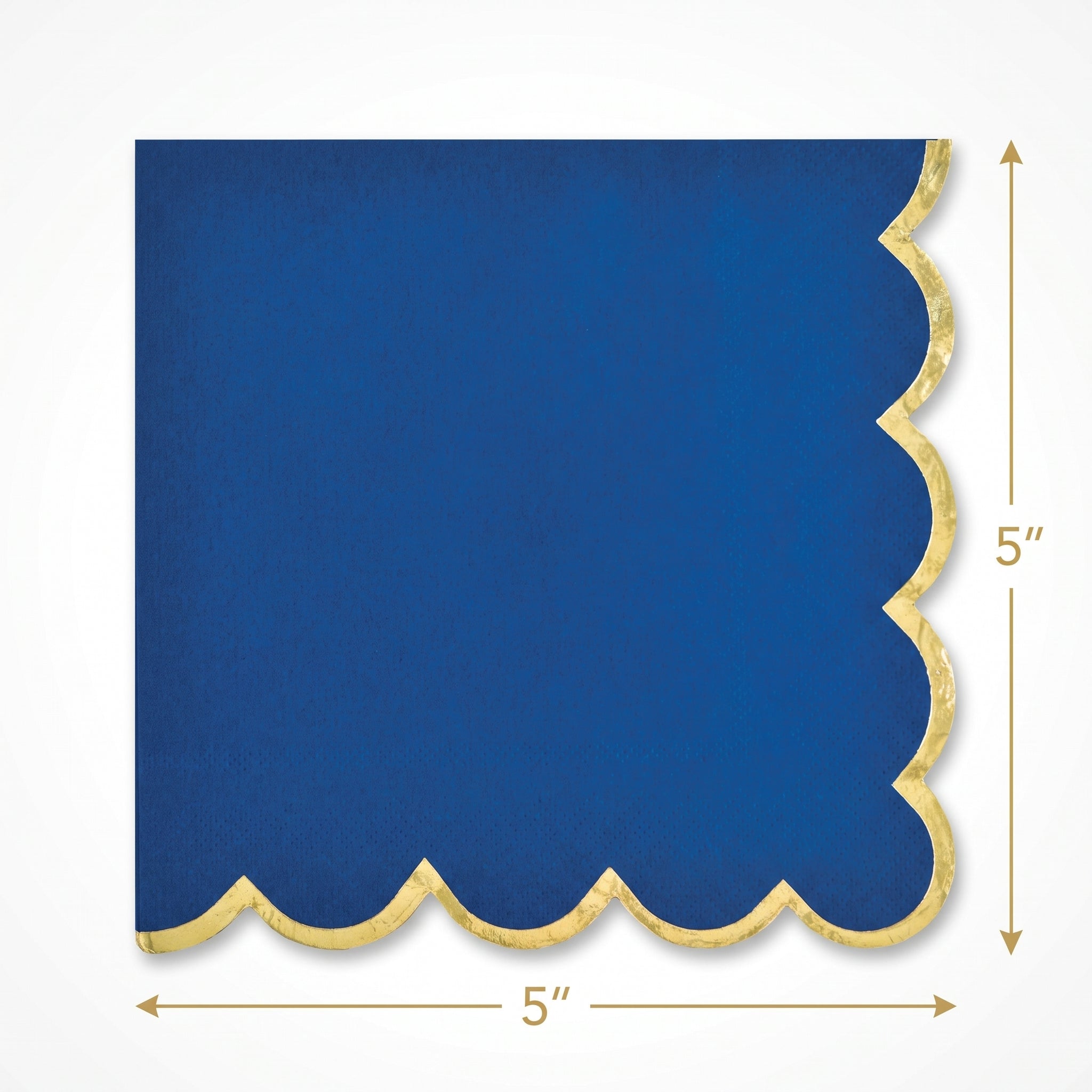 Royal Blue Scalloped Beverage Napkins with Gold Stamp - 5 In. X 5 In.