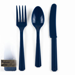 Navy Blue Assorted Plastic Cutlery Set - 7.5 in. - 24 Pack