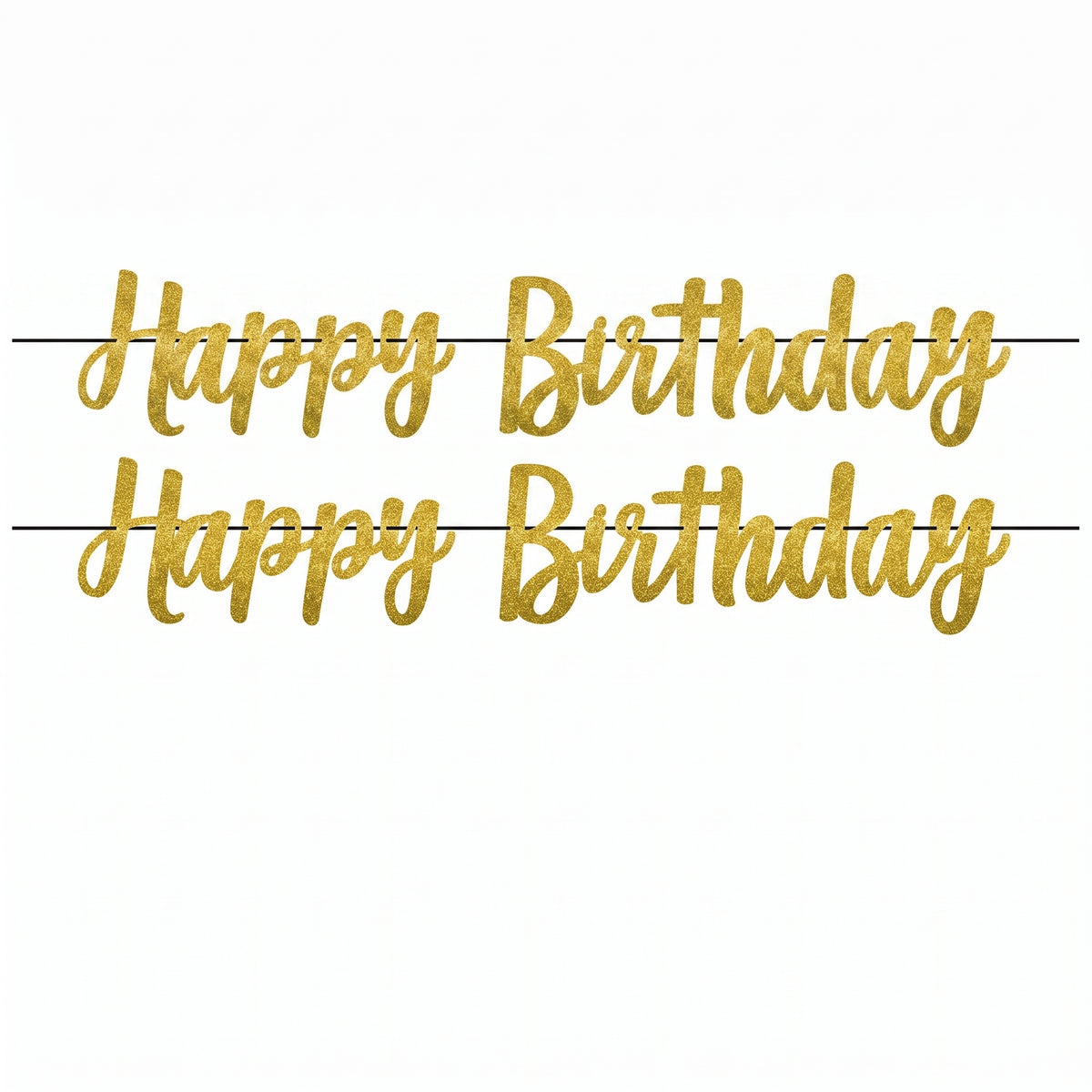 Golden Glitter Happy Birthday Banner