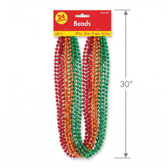 Fiesta Metallic Bead Necklaces - 30" Assorted Colors, 24-Pack