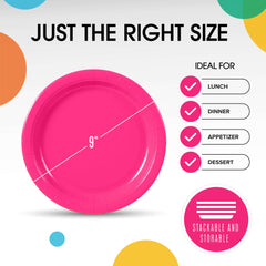 9 In. Hot Pink Paper Plates | Case of 1000