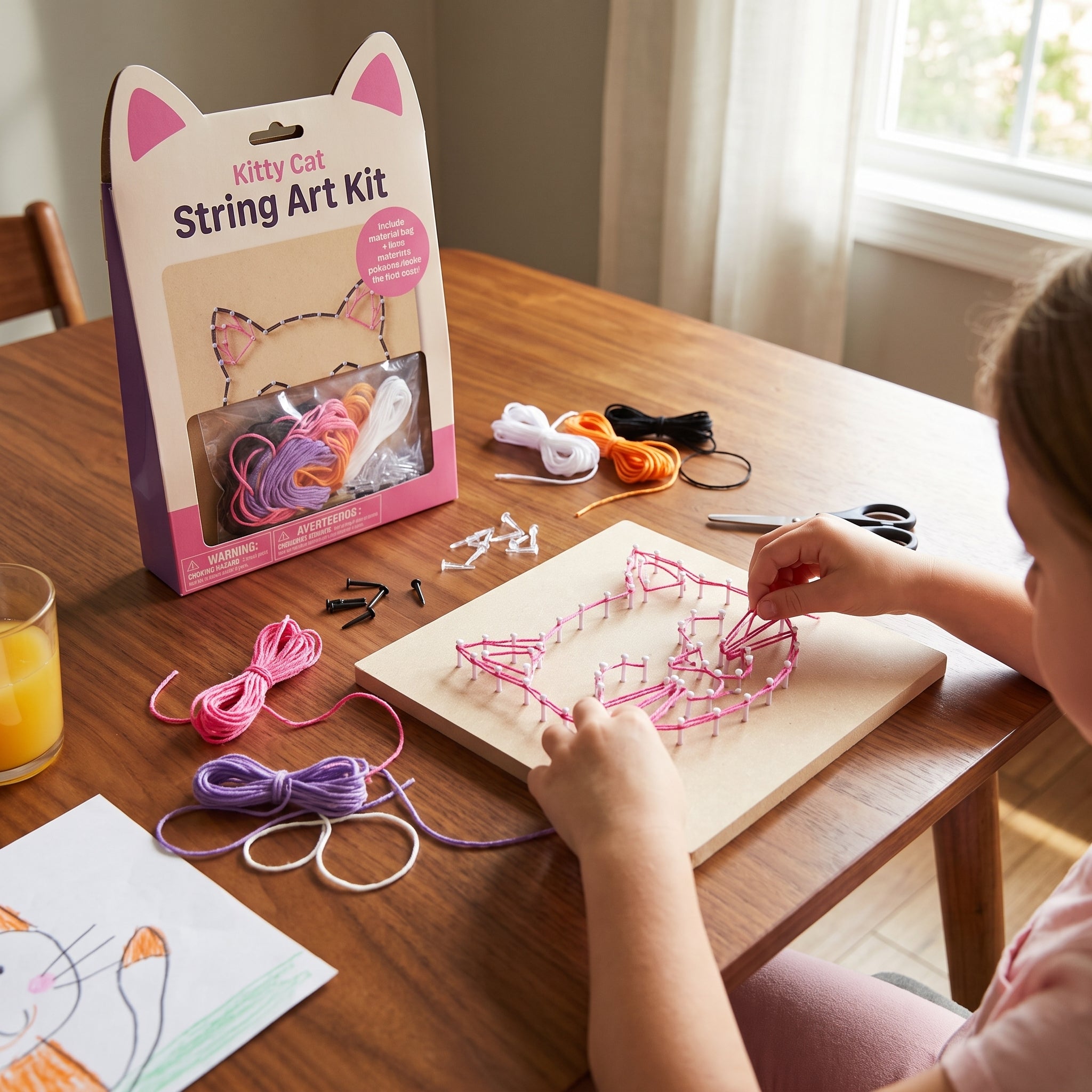 Kitty Cat String Art Kit - Multi-Coloured Craft Set for Kids