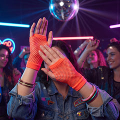 Vibrant Orange Fishnet Fingerless Gloves