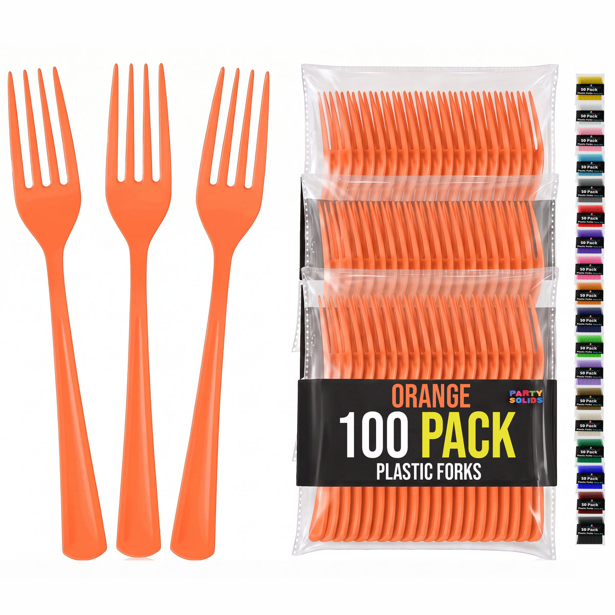 Heavy Duty Orange Plastic Forks | 7.5 in. | 100 Count