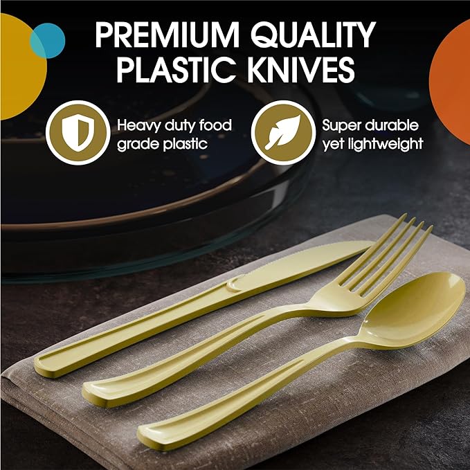 Heavy Duty Gold Plastic Knives | 100 Count