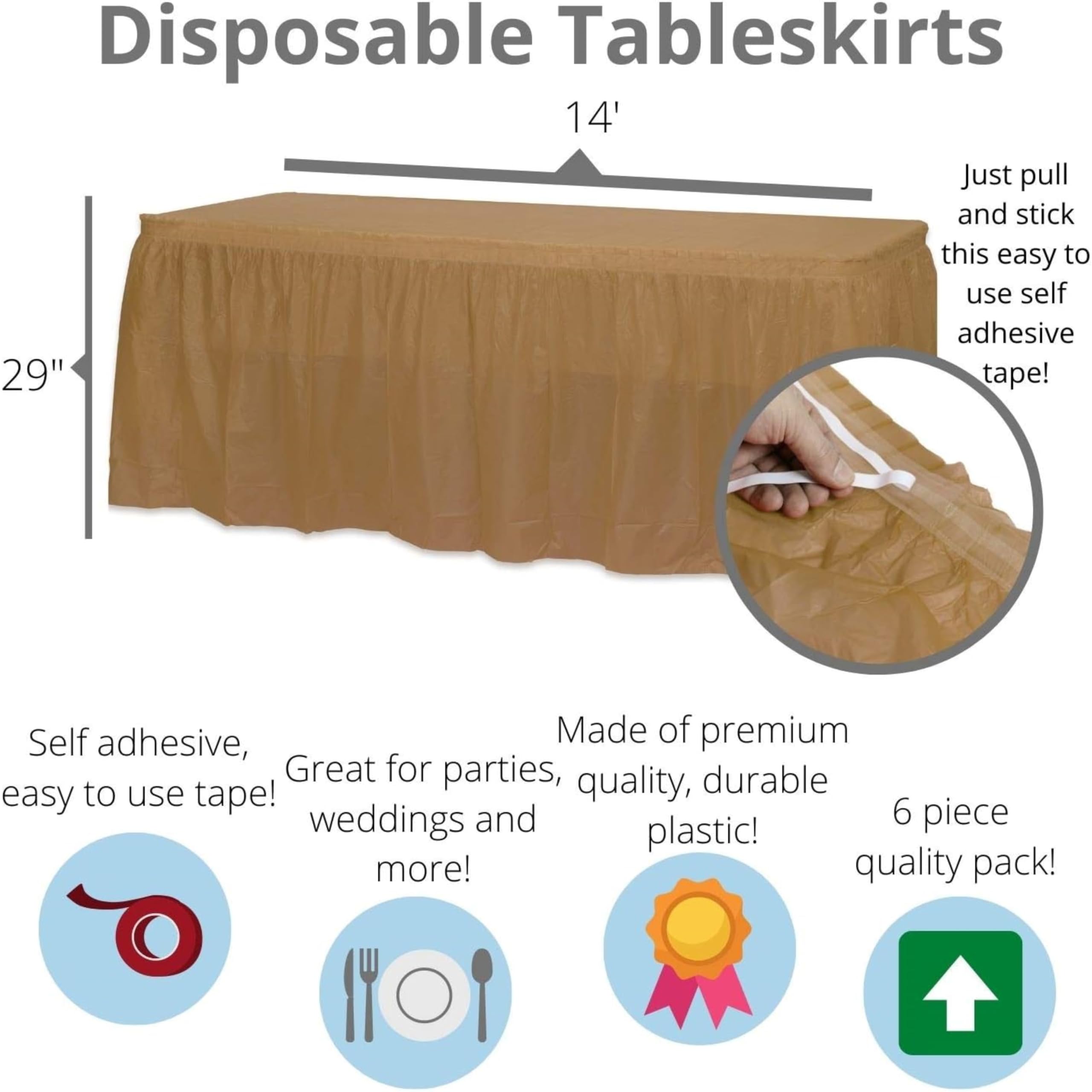 Gold Plastic Table Skirt | 6 Pack