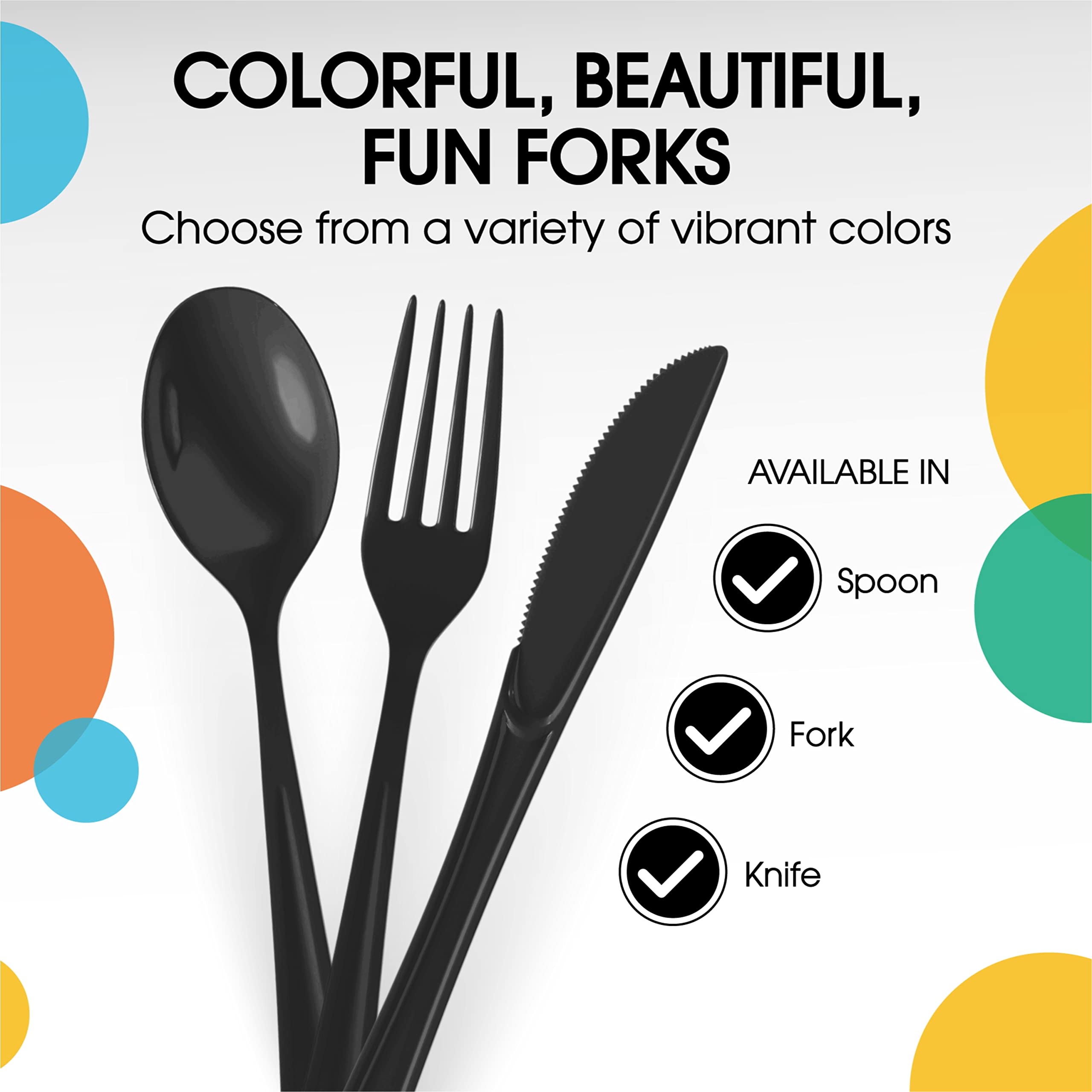 Heavy Duty Black Plastic Forks | 100 Count