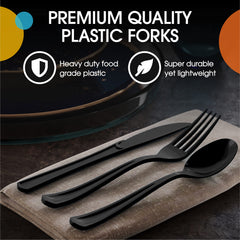 Heavy Duty Black Plastic Forks | 50 Count