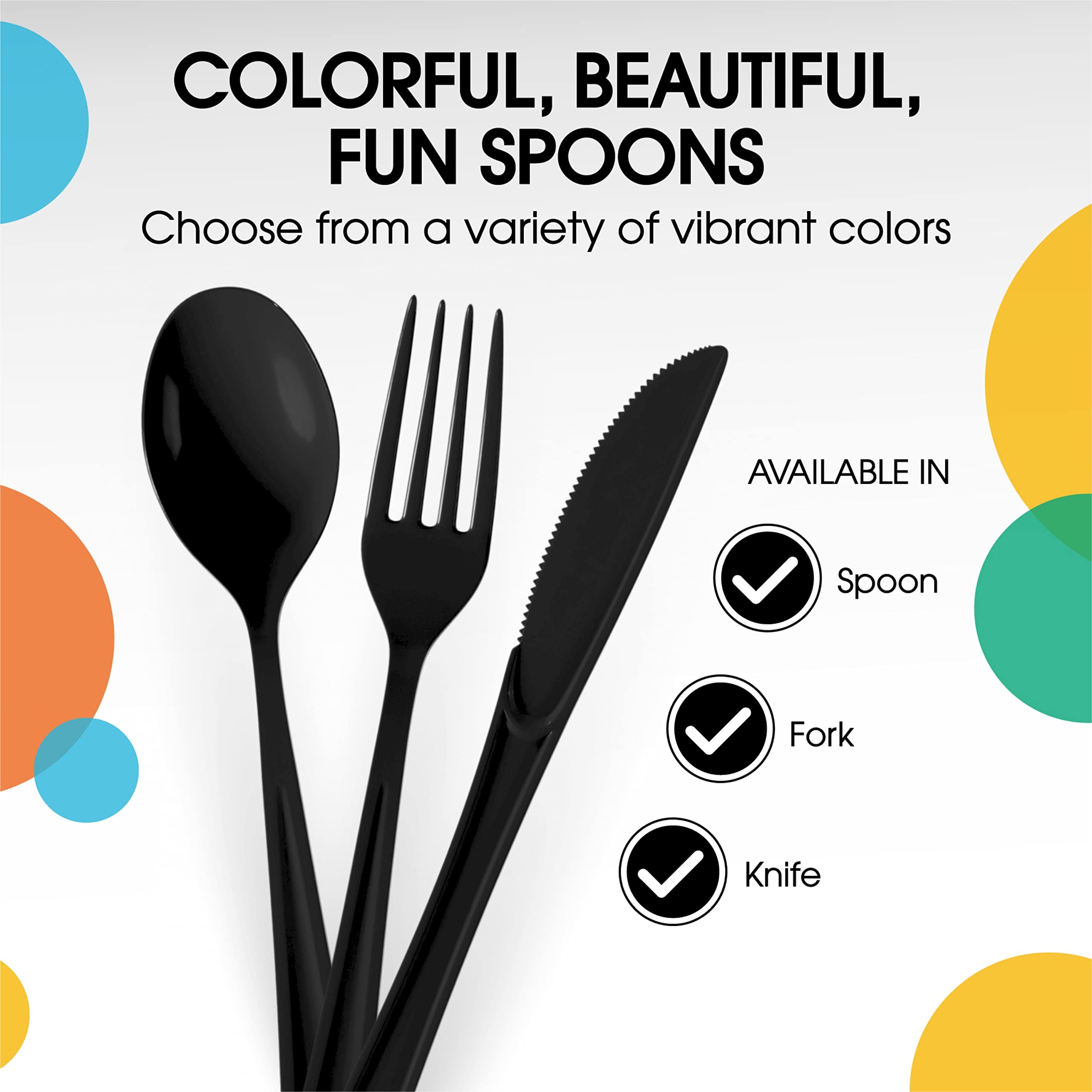 Heavy Duty Black Plastic Spoons | 100 Count