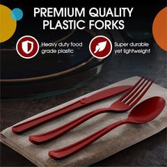 Heavy Duty Burgundy Plastic Forks | 50 Count