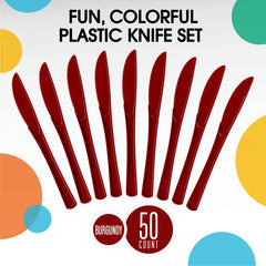 Heavy Duty Burgundy Plastic Knives | 100 Count