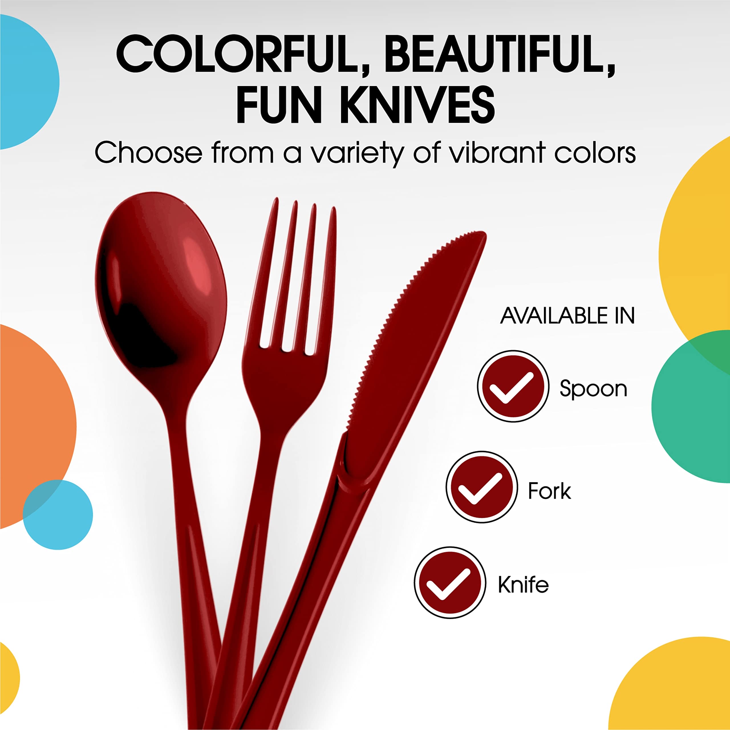 Heavy Duty Burgundy Plastic Knives | 100 Count