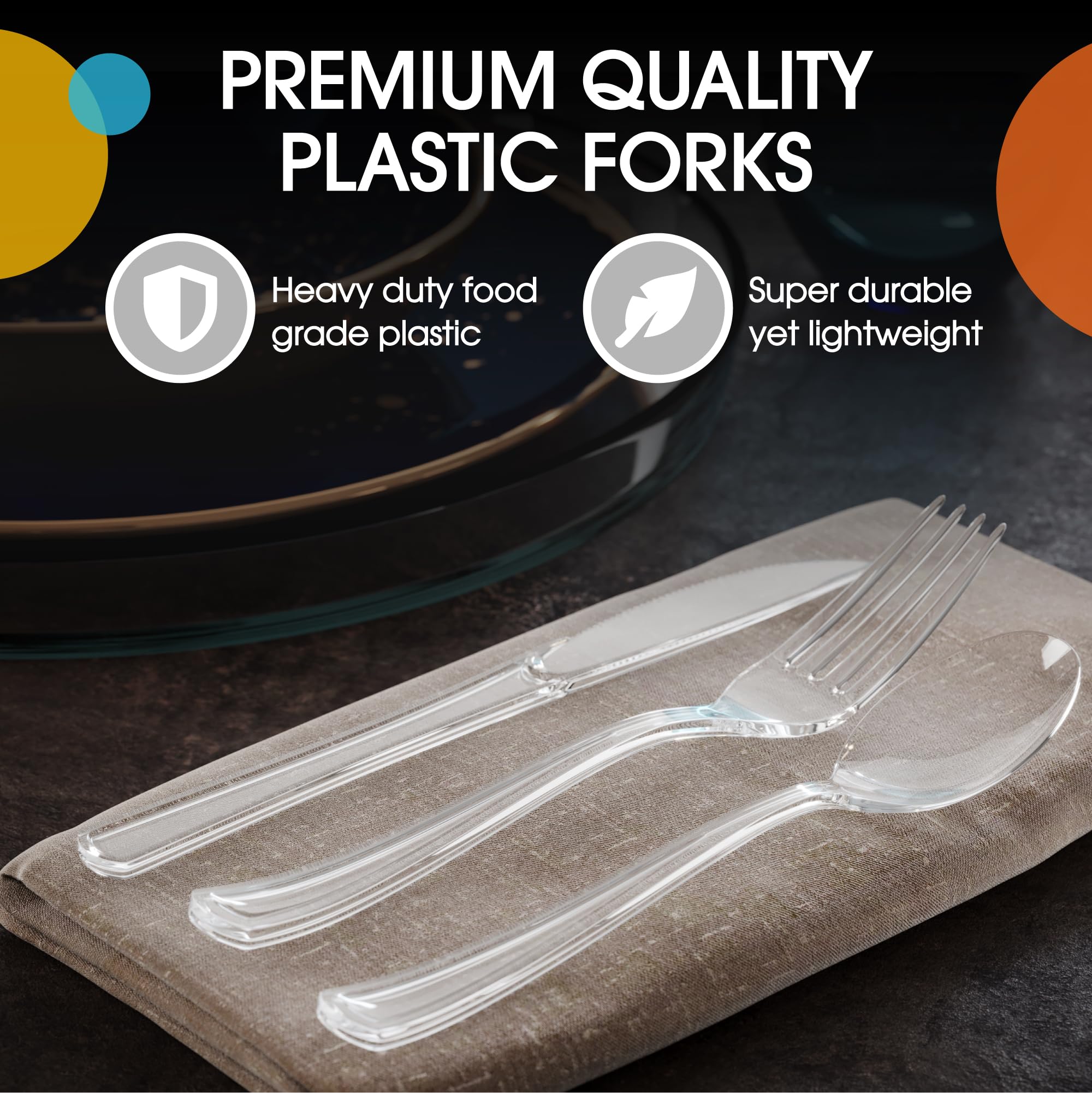 Little Gym - Heavy Duty Clear Plastic Forks | 50 Count